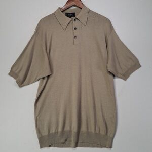 Raffi Linea Uomo Polo Collar Knit Sweater Mens Large Tan Cotton Modal Italy